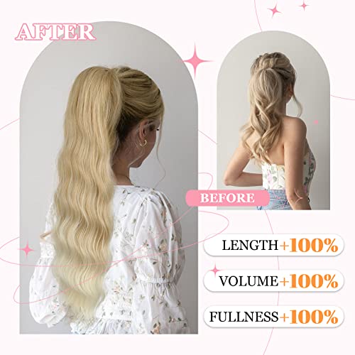 Ponytail Extension, 26 Inch Long Wavy Drawstring Ponytail for Women Dark Brown Pony Tail Hair Extension Synthetic Hairpiece for Daily Use