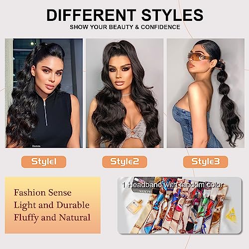 Ponytail Extension, 26 Inch Long Wavy Drawstring Ponytail for Women Dark Brown Pony Tail Hair Extension Synthetic Hairpiece for Daily Use