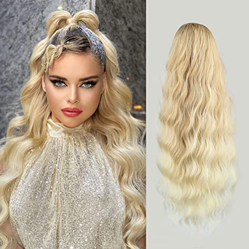 Ponytail Extension, 26 Inch Long Wavy Drawstring Ponytail for Women Dark Brown Pony Tail Hair Extension Synthetic Hairpiece for Daily Use