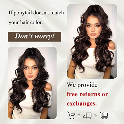 Ponytail Extension, 26 Inch Long Wavy Drawstring Ponytail for Women Dark Brown Pony Tail Hair Extension Synthetic Hairpiece for Daily Use