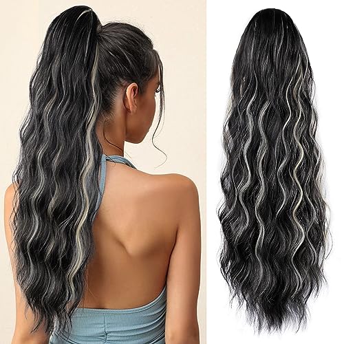 Ponytail Extension, 26 Inch Long Wavy Drawstring Ponytail for Women Dark Brown Pony Tail Hair Extension Synthetic Hairpiece for Daily Use