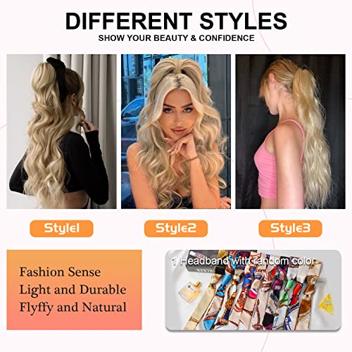 Ponytail Extension, 26 Inch Long Wavy Drawstring Ponytail for Women Dark Brown Pony Tail Hair Extension Synthetic Hairpiece for Daily Use