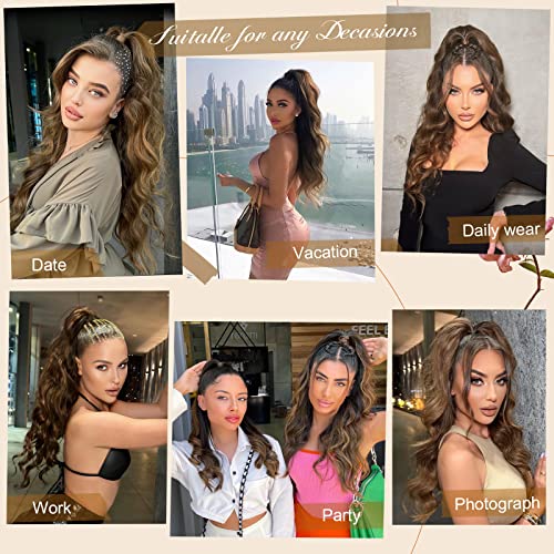 Ponytail Extension, 26 Inch Long Wavy Drawstring Ponytail for Women Dark Brown Pony Tail Hair Extension Synthetic Hairpiece for Daily Use