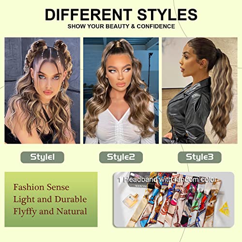 Ponytail Extension, 26 Inch Long Wavy Drawstring Ponytail for Women Dark Brown Pony Tail Hair Extension Synthetic Hairpiece for Daily Use