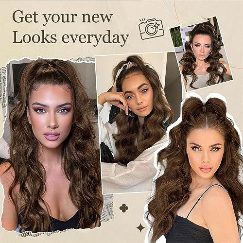 Ponytail Extension, 26 Inch Long Wavy Drawstring Ponytail for Women Dark Brown Pony Tail Hair Extension Synthetic Hairpiece for Daily Use