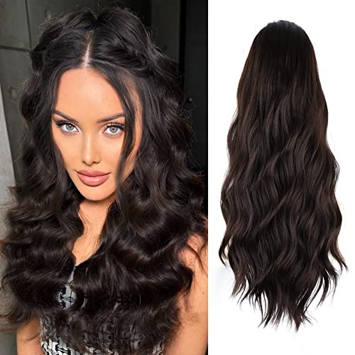 Ponytail Extension, 26 Inch Long Wavy Drawstring Ponytail for Women Dark Brown Pony Tail Hair Extension Synthetic Hairpiece for Daily Use