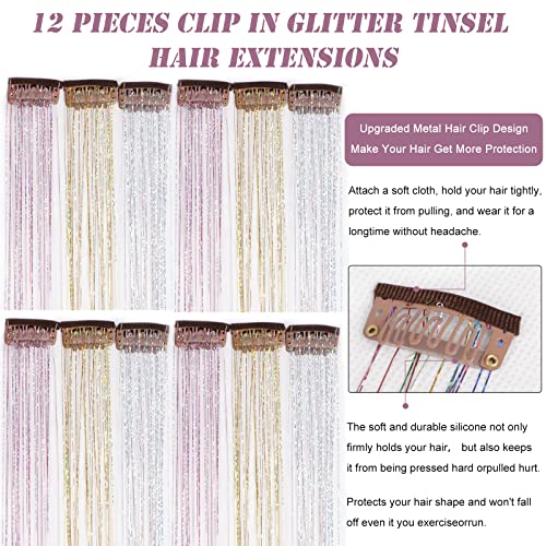 12 Pieces Clip Hair Tinsel Fairy Galaxy Hair Extension