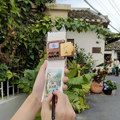 Tragbare Aquarellpalette, Farbpalettenbox aus Holz, zum Aufzeichnen schöner Momente (8 Gitter)