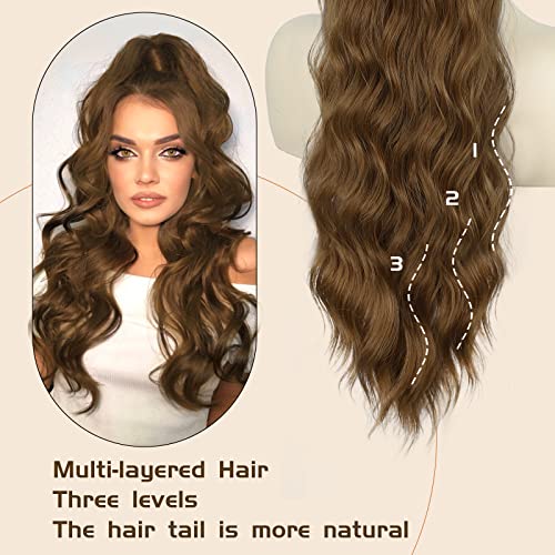 Ponytail Extension, 26 Inch Long Wavy Drawstring Ponytail for Women Dark Brown Pony Tail Hair Extension Synthetic Hairpiece for Daily Use