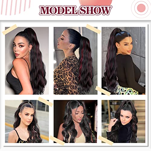 Ponytail Extension, 26 Inch Long Wavy Drawstring Ponytail for Women Dark Brown Pony Tail Hair Extension Synthetic Hairpiece for Daily Use