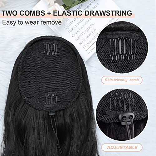Ponytail Extension, 26 Inch Long Wavy Drawstring Ponytail for Women Dark Brown Pony Tail Hair Extension Synthetic Hairpiece for Daily Use