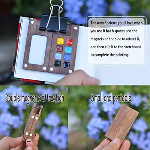 Tragbare Aquarellpalette, Farbpalettenbox aus Holz, zum Aufzeichnen schöner Momente (8 Gitter)