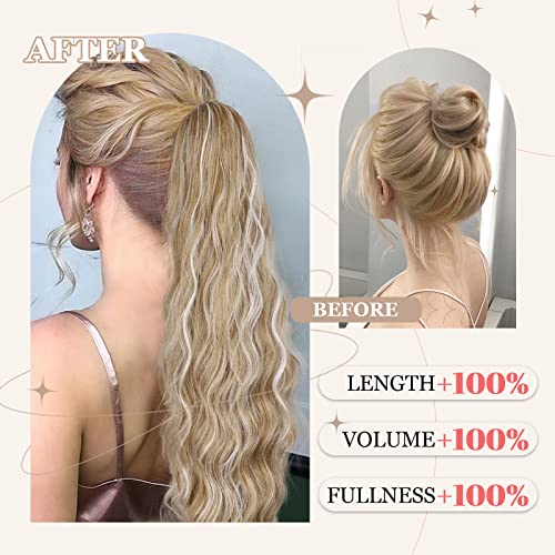 Ponytail Extension, 26 Inch Long Wavy Drawstring Ponytail for Women Dark Brown Pony Tail Hair Extension Synthetic Hairpiece for Daily Use
