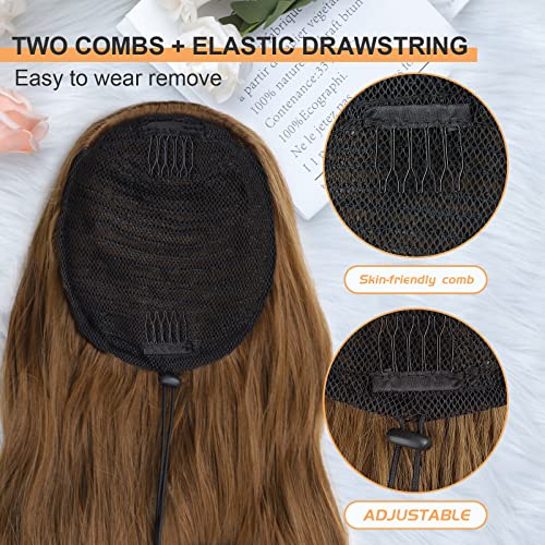 Ponytail Extension, 26 Inch Long Wavy Drawstring Ponytail for Women Dark Brown Pony Tail Hair Extension Synthetic Hairpiece for Daily Use