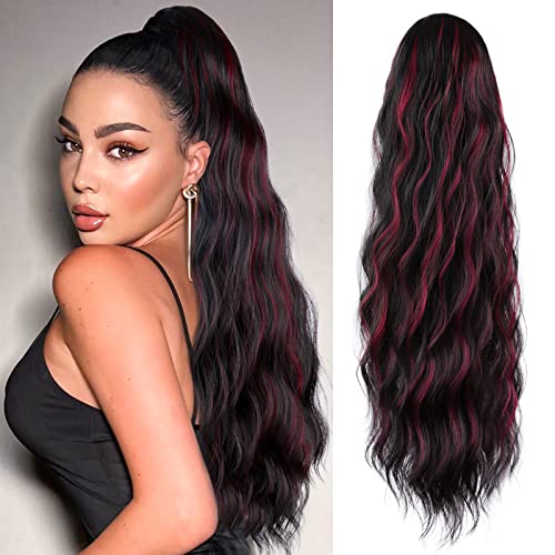 Ponytail Extension, 26 Inch Long Wavy Drawstring Ponytail for Women Dark Brown Pony Tail Hair Extension Synthetic Hairpiece for Daily Use