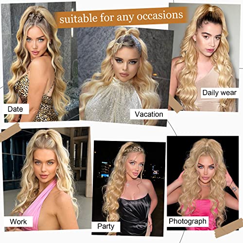 Ponytail Extension, 26 Inch Long Wavy Drawstring Ponytail for Women Dark Brown Pony Tail Hair Extension Synthetic Hairpiece for Daily Use