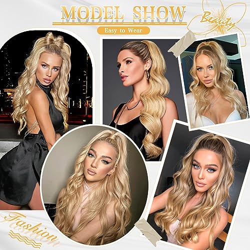 Ponytail Extension, 26 Inch Long Wavy Drawstring Ponytail for Women Dark Brown Pony Tail Hair Extension Synthetic Hairpiece for Daily Use