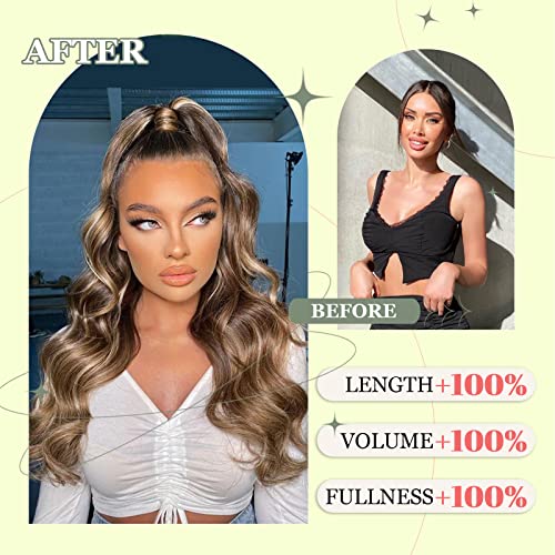 Ponytail Extension, 26 Inch Long Wavy Drawstring Ponytail for Women Dark Brown Pony Tail Hair Extension Synthetic Hairpiece for Daily Use