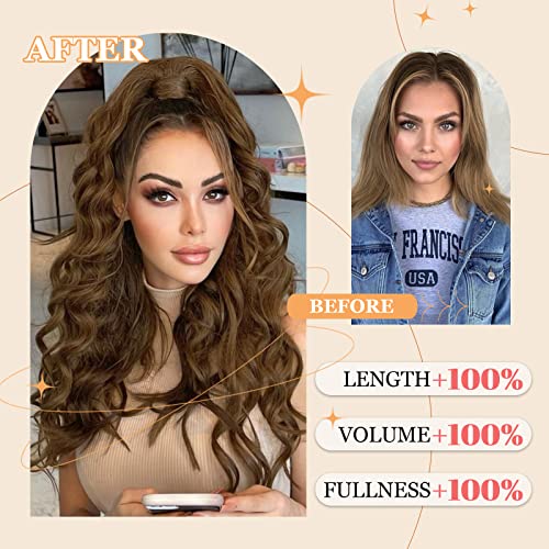 Ponytail Extension, 26 Inch Long Wavy Drawstring Ponytail for Women Dark Brown Pony Tail Hair Extension Synthetic Hairpiece for Daily Use