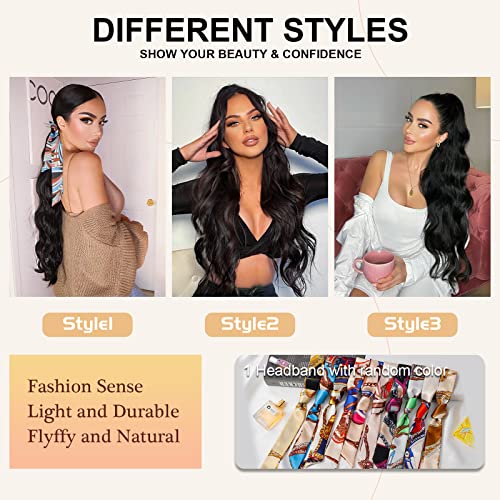 Ponytail Extension, 26 Inch Long Wavy Drawstring Ponytail for Women Dark Brown Pony Tail Hair Extension Synthetic Hairpiece for Daily Use
