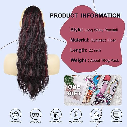 Ponytail Extension, 26 Inch Long Wavy Drawstring Ponytail for Women Dark Brown Pony Tail Hair Extension Synthetic Hairpiece for Daily Use