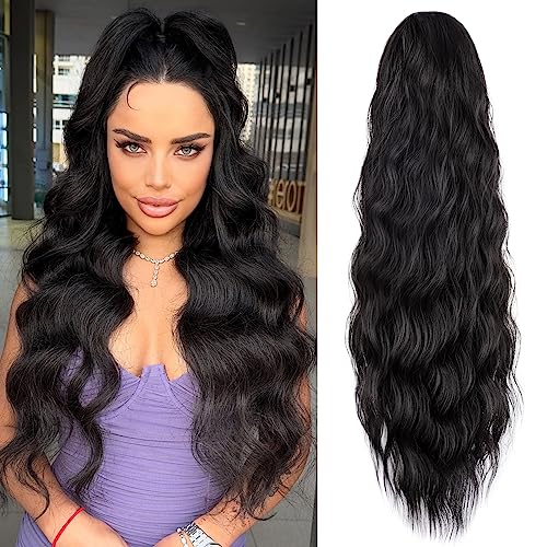 Ponytail Extension, 26 Inch Long Wavy Drawstring Ponytail for Women Dark Brown Pony Tail Hair Extension Synthetic Hairpiece for Daily Use