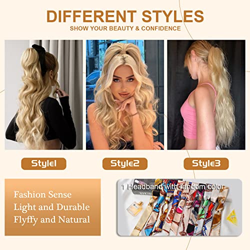 Ponytail Extension, 26 Inch Long Wavy Drawstring Ponytail for Women Dark Brown Pony Tail Hair Extension Synthetic Hairpiece for Daily Use