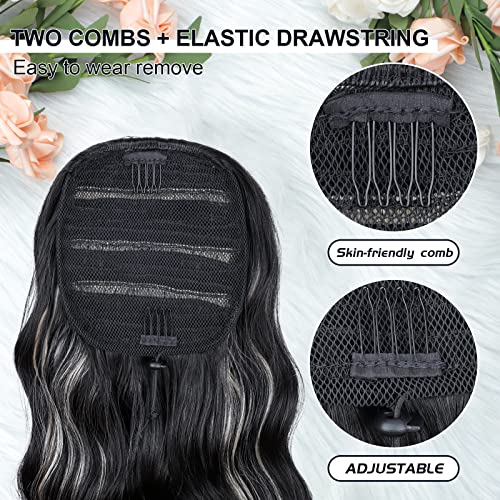 Ponytail Extension, 26 Inch Long Wavy Drawstring Ponytail for Women Dark Brown Pony Tail Hair Extension Synthetic Hairpiece for Daily Use