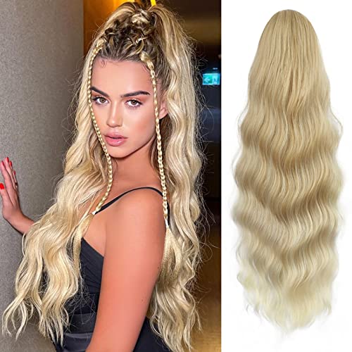 Ponytail Extension, 26 Inch Long Wavy Drawstring Ponytail for Women Dark Brown Pony Tail Hair Extension Synthetic Hairpiece for Daily Use