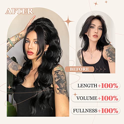 Ponytail Extension, 26 Inch Long Wavy Drawstring Ponytail for Women Dark Brown Pony Tail Hair Extension Synthetic Hairpiece for Daily Use