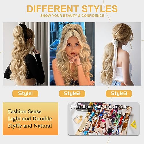 Ponytail Extension, 26 Inch Long Wavy Drawstring Ponytail for Women Dark Brown Pony Tail Hair Extension Synthetic Hairpiece for Daily Use