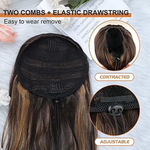 Ponytail Extension, 26 Inch Long Wavy Drawstring Ponytail for Women Dark Brown Pony Tail Hair Extension Synthetic Hairpiece for Daily Use