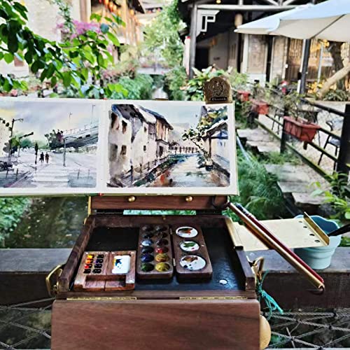 Tragbare Aquarellpalette, Farbpalettenbox aus Holz, zum Aufzeichnen schöner Momente (8 Gitter)