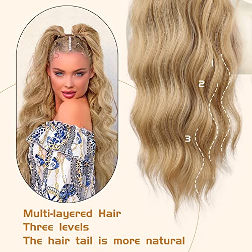 Ponytail Extension, 26 Inch Long Wavy Drawstring Ponytail for Women Dark Brown Pony Tail Hair Extension Synthetic Hairpiece for Daily Use