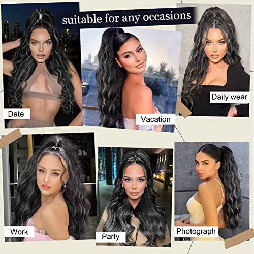 Ponytail Extension, 26 Inch Long Wavy Drawstring Ponytail for Women Dark Brown Pony Tail Hair Extension Synthetic Hairpiece for Daily Use