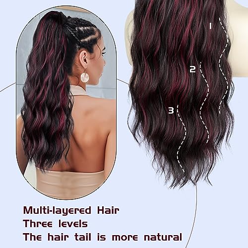 Ponytail Extension, 26 Inch Long Wavy Drawstring Ponytail for Women Dark Brown Pony Tail Hair Extension Synthetic Hairpiece for Daily Use
