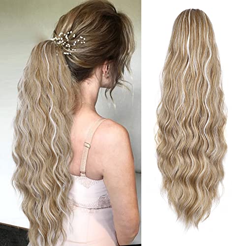 Ponytail Extension, 26 Inch Long Wavy Drawstring Ponytail for Women Dark Brown Pony Tail Hair Extension Synthetic Hairpiece for Daily Use