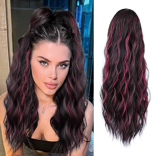 Ponytail Extension, 26 Inch Long Wavy Drawstring Ponytail for Women Dark Brown Pony Tail Hair Extension Synthetic Hairpiece for Daily Use