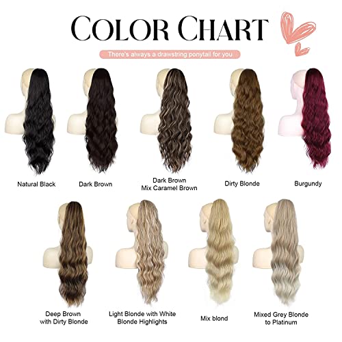 Ponytail Extension, 26 Inch Long Wavy Drawstring Ponytail for Women Dark Brown Pony Tail Hair Extension Synthetic Hairpiece for Daily Use