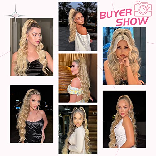 Ponytail Extension, 26 Inch Long Wavy Drawstring Ponytail for Women Dark Brown Pony Tail Hair Extension Synthetic Hairpiece for Daily Use