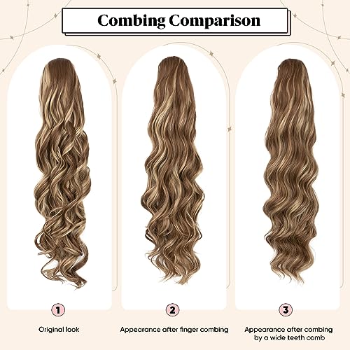 Drawstring Ponytail Extensions 26inch Long Fluffy Wavy Hairpiece