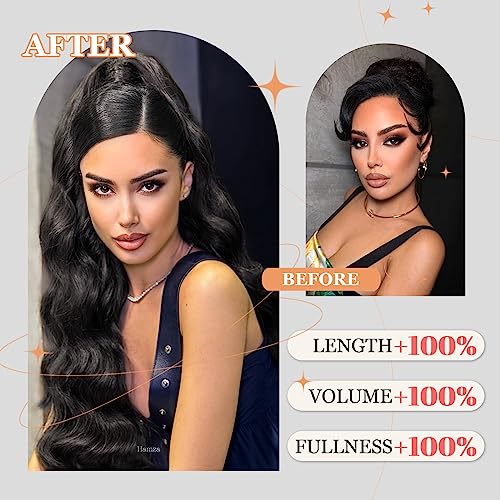 Ponytail Extension, 26 Inch Long Wavy Drawstring Ponytail for Women Dark Brown Pony Tail Hair Extension Synthetic Hairpiece for Daily Use