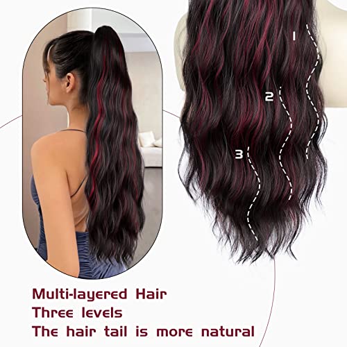 Ponytail Extension, 26 Inch Long Wavy Drawstring Ponytail for Women Dark Brown Pony Tail Hair Extension Synthetic Hairpiece for Daily Use