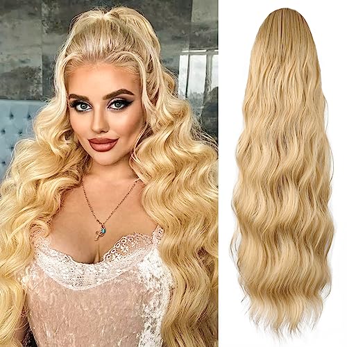 Ponytail Extension, 26 Inch Long Wavy Drawstring Ponytail for Women Dark Brown Pony Tail Hair Extension Synthetic Hairpiece for Daily Use