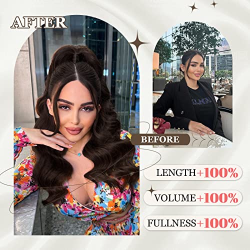 Ponytail Extension, 26 Inch Long Wavy Drawstring Ponytail for Women Dark Brown Pony Tail Hair Extension Synthetic Hairpiece for Daily Use