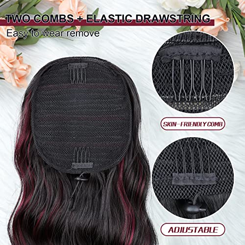 Ponytail Extension, 26 Inch Long Wavy Drawstring Ponytail for Women Dark Brown Pony Tail Hair Extension Synthetic Hairpiece for Daily Use