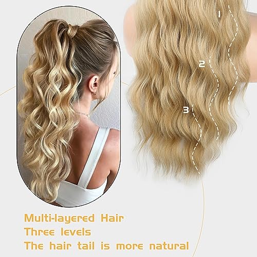 Ponytail Extension, 26 Inch Long Wavy Drawstring Ponytail for Women Dark Brown Pony Tail Hair Extension Synthetic Hairpiece for Daily Use