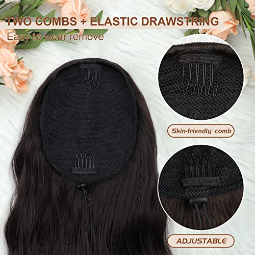 Ponytail Extension, 26 Inch Long Wavy Drawstring Ponytail for Women Dark Brown Pony Tail Hair Extension Synthetic Hairpiece for Daily Use