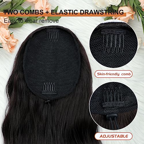 Ponytail Extension, 26 Inch Long Wavy Drawstring Ponytail for Women Dark Brown Pony Tail Hair Extension Synthetic Hairpiece for Daily Use