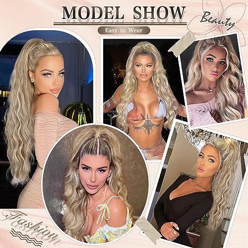 Ponytail Extension, 26 Inch Long Wavy Drawstring Ponytail for Women Dark Brown Pony Tail Hair Extension Synthetic Hairpiece for Daily Use